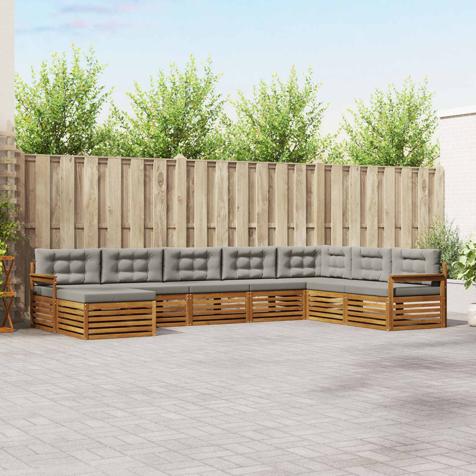 Buiten bankenset met kussen 8 pcs Natuurlijk en Lichtgrijs – afbeelding 1