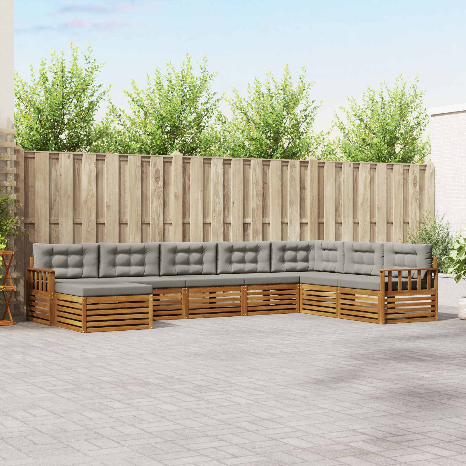 Buiten bankenset met kussen 8 pcs Natuurlijk en Lichtgrijs – afbeelding 1