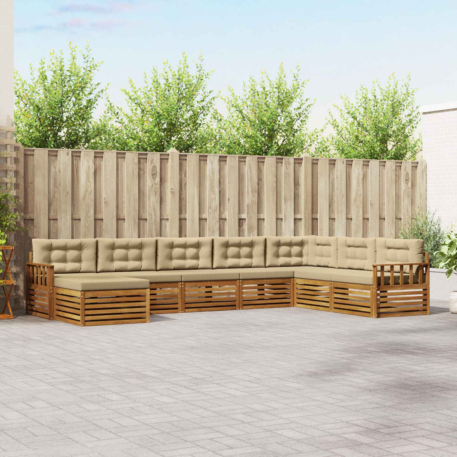 Buiten bankenset met kussen 8 pcs Natuurlijk en Beige – afbeelding 1