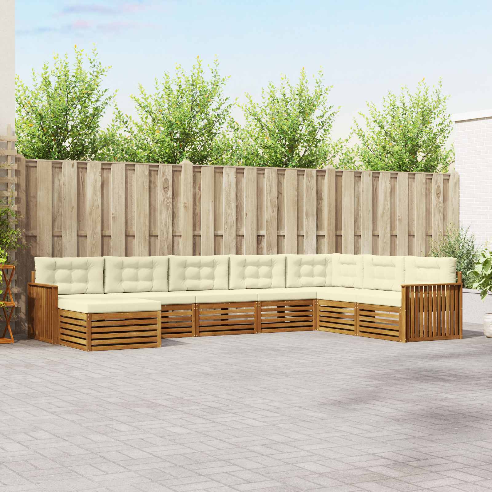 Buiten bankenset met kussen 8 pcs Natuurlijk en Crème – afbeelding 1