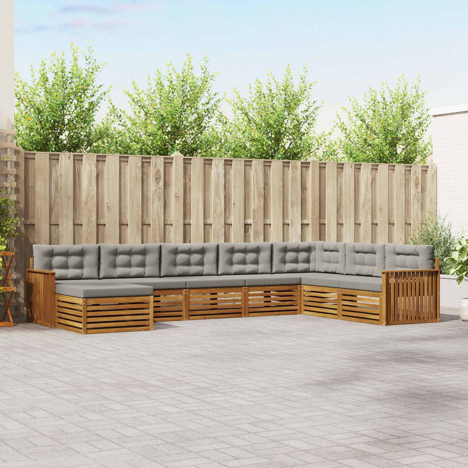 Buiten bankenset met kussen 8 pcs Natuurlijk en Lichtgrijs