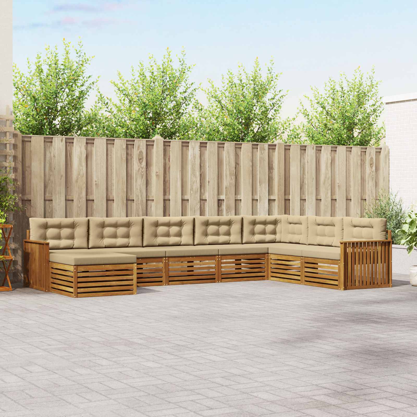 Buiten bankenset met kussen 8 pcs Natuurlijk en Beige