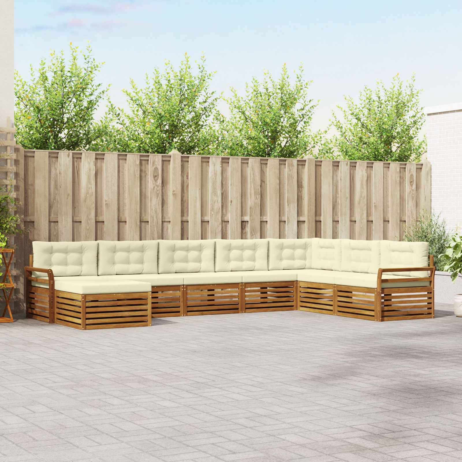 Buiten bankenset met kussen 8 pcs Natuurlijk en Crème