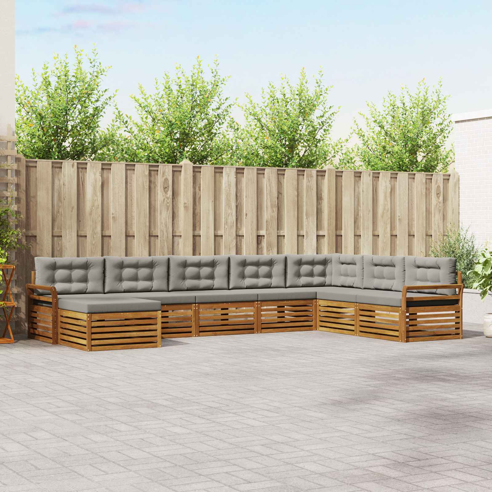 Buiten bankenset met kussen 8 pcs Natuurlijk en Lichtgrijs
