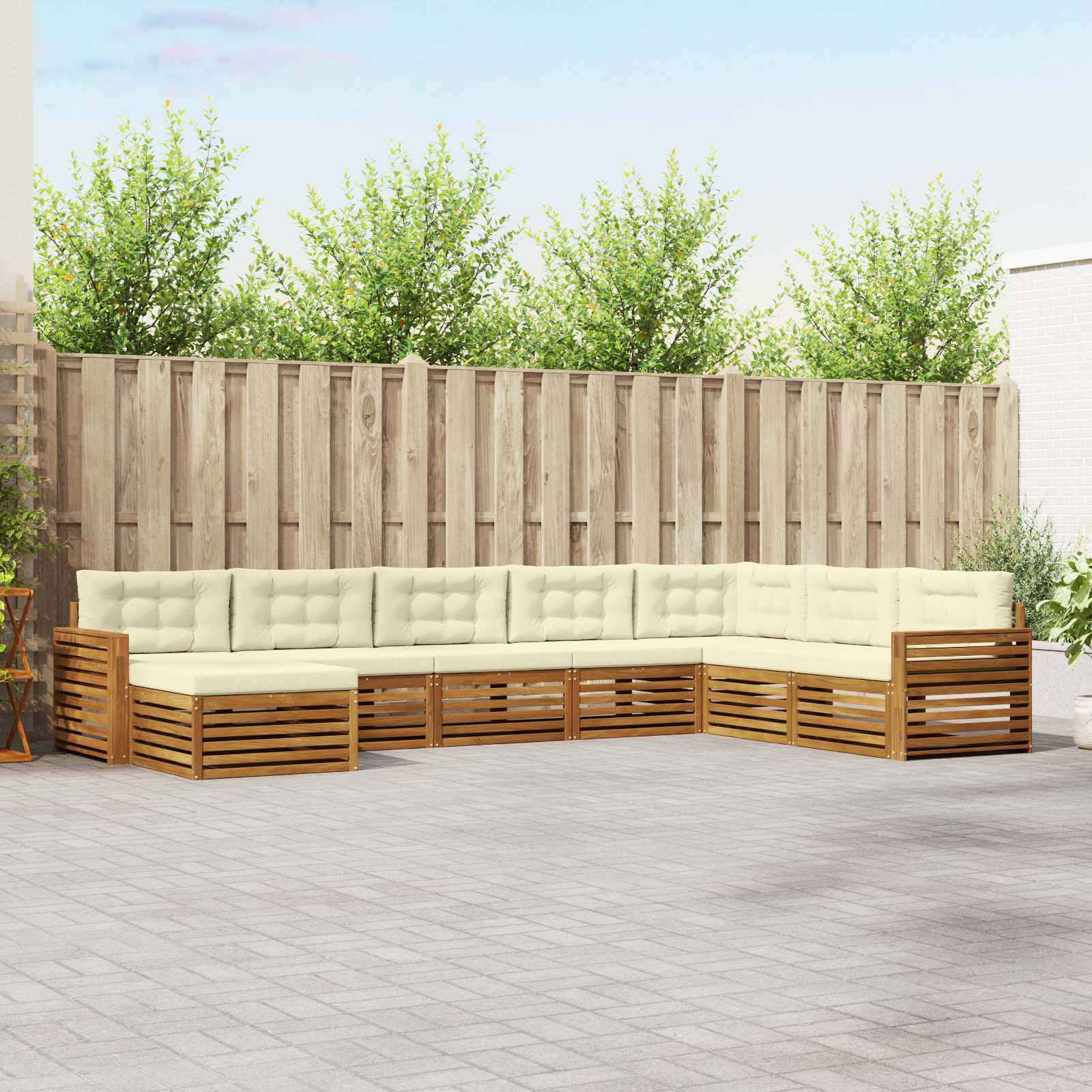 Buiten bankenset met kussen 8 pcs Natuurlijk en Crème – afbeelding 1
