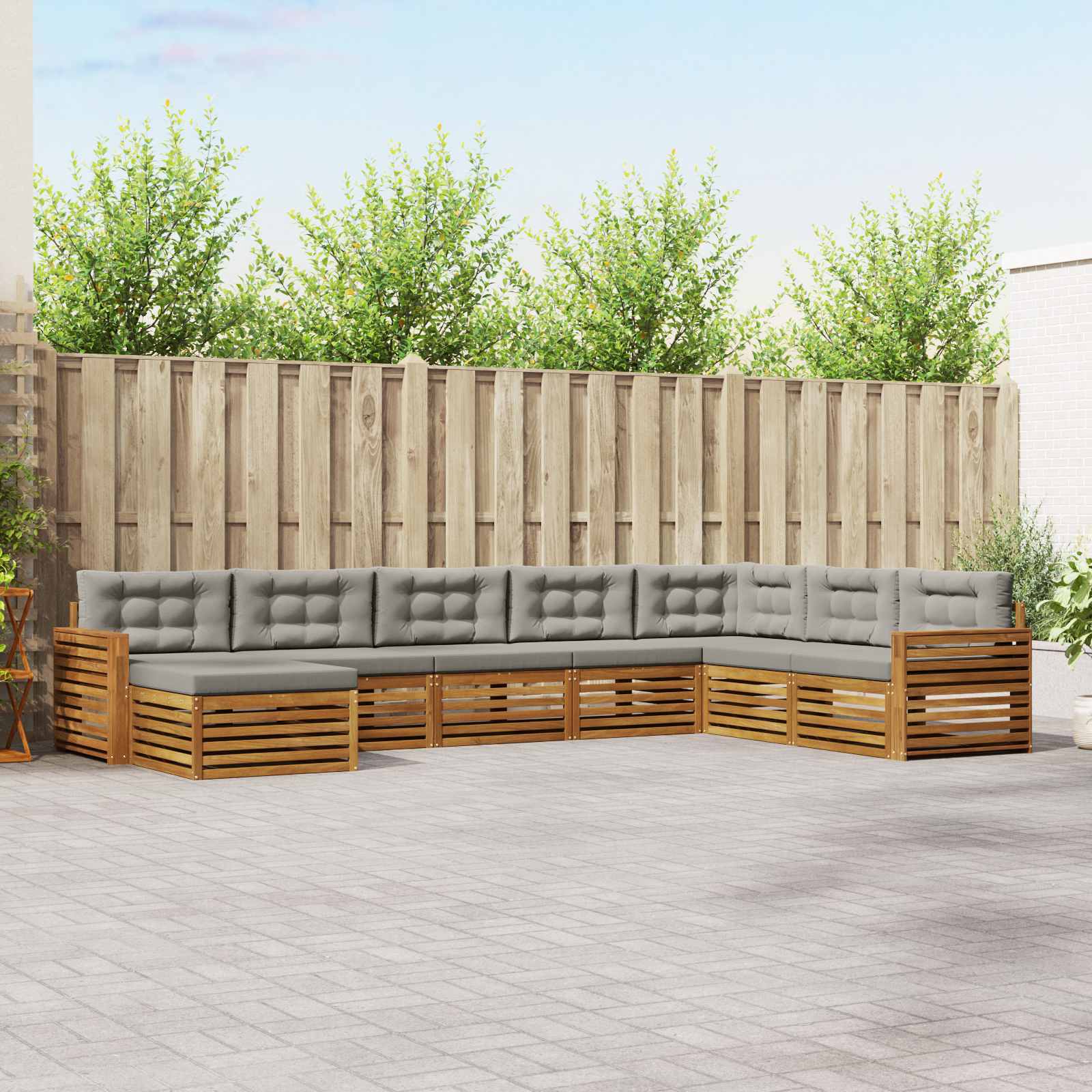 Buiten bankenset met kussen 8 pcs Natuurlijk en Lichtgrijs