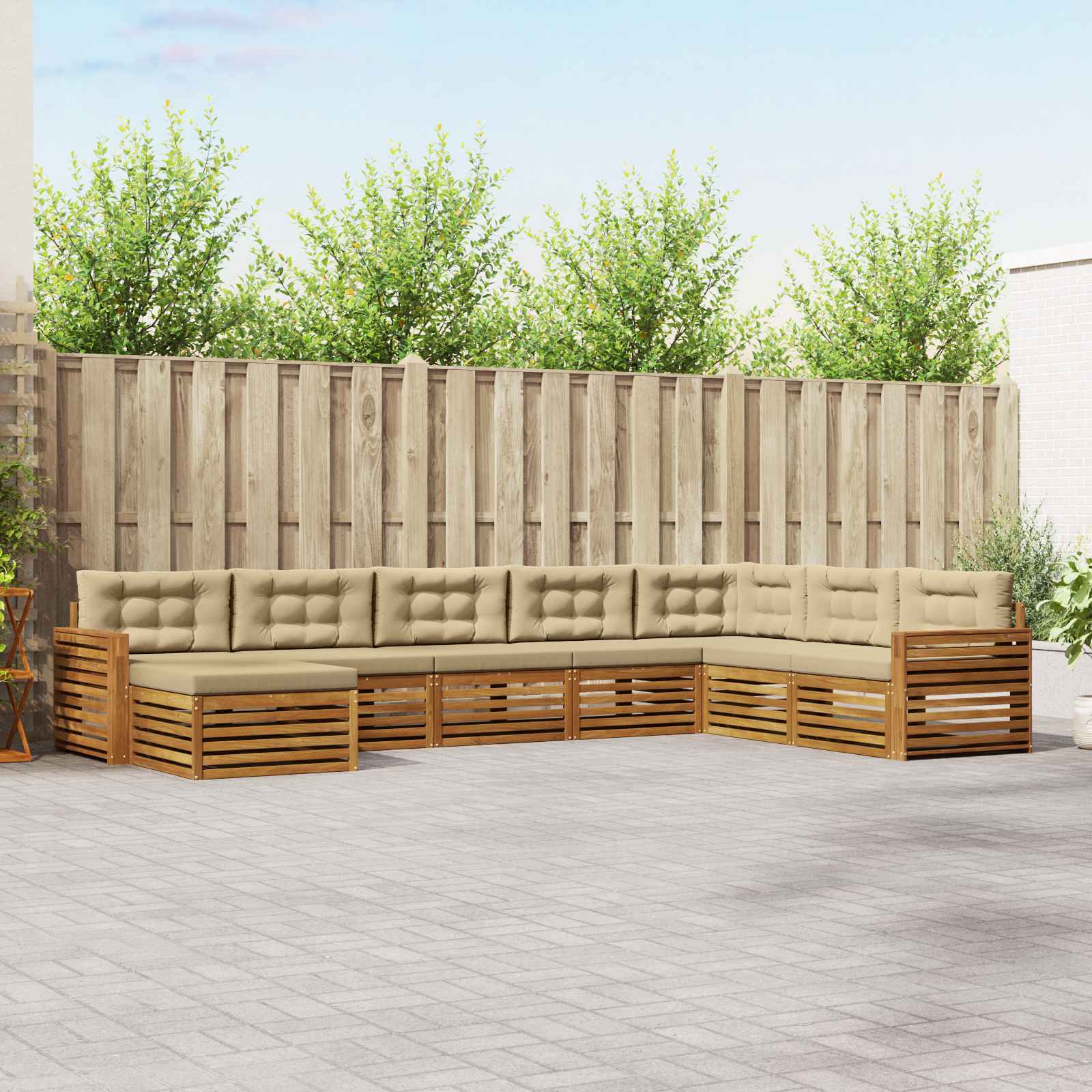 Buiten bankenset met kussen 8 pcs Natuurlijk en Beige