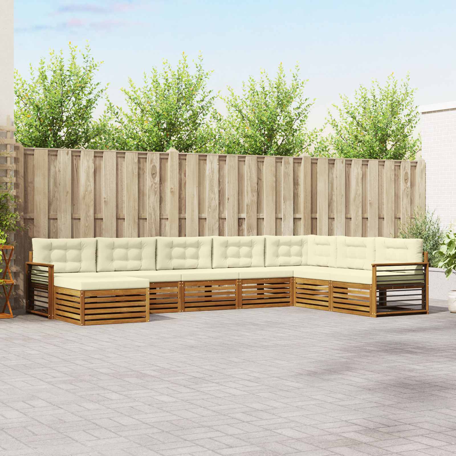 Buiten bankenset met kussen 8 pcs Natuurlijk en Crème