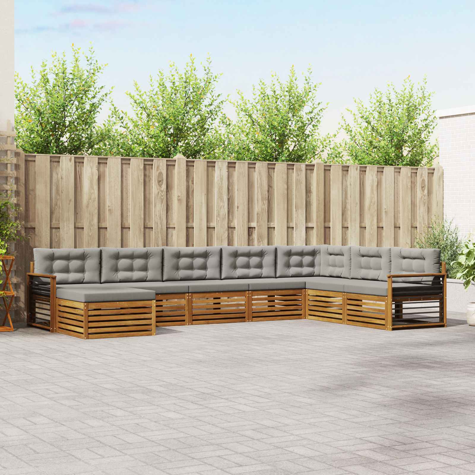 Buiten bankenset met kussen 8 pcs Natuurlijk en Lichtgrijs