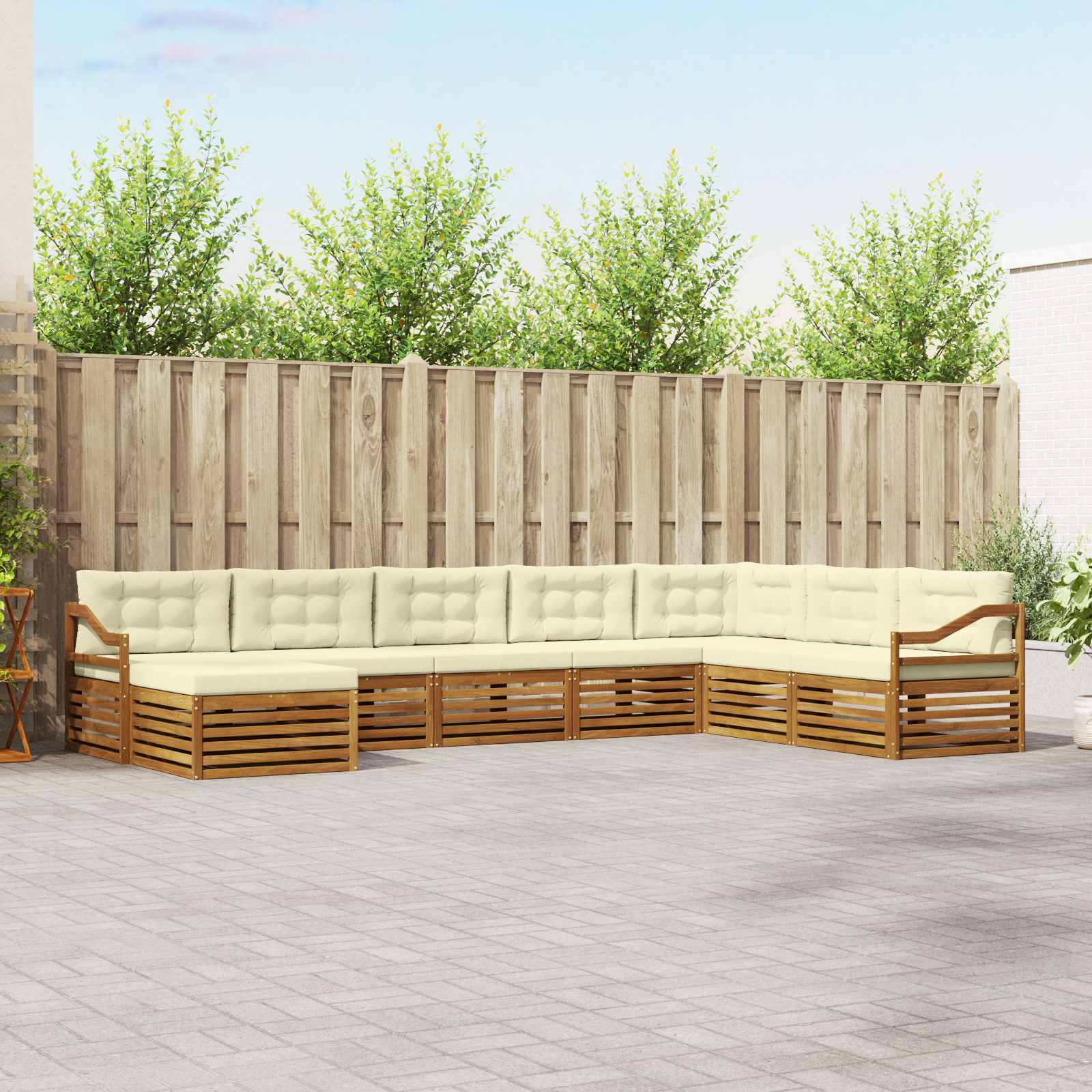 Buiten bankenset met kussen 8 pcs Natuurlijk en Crème