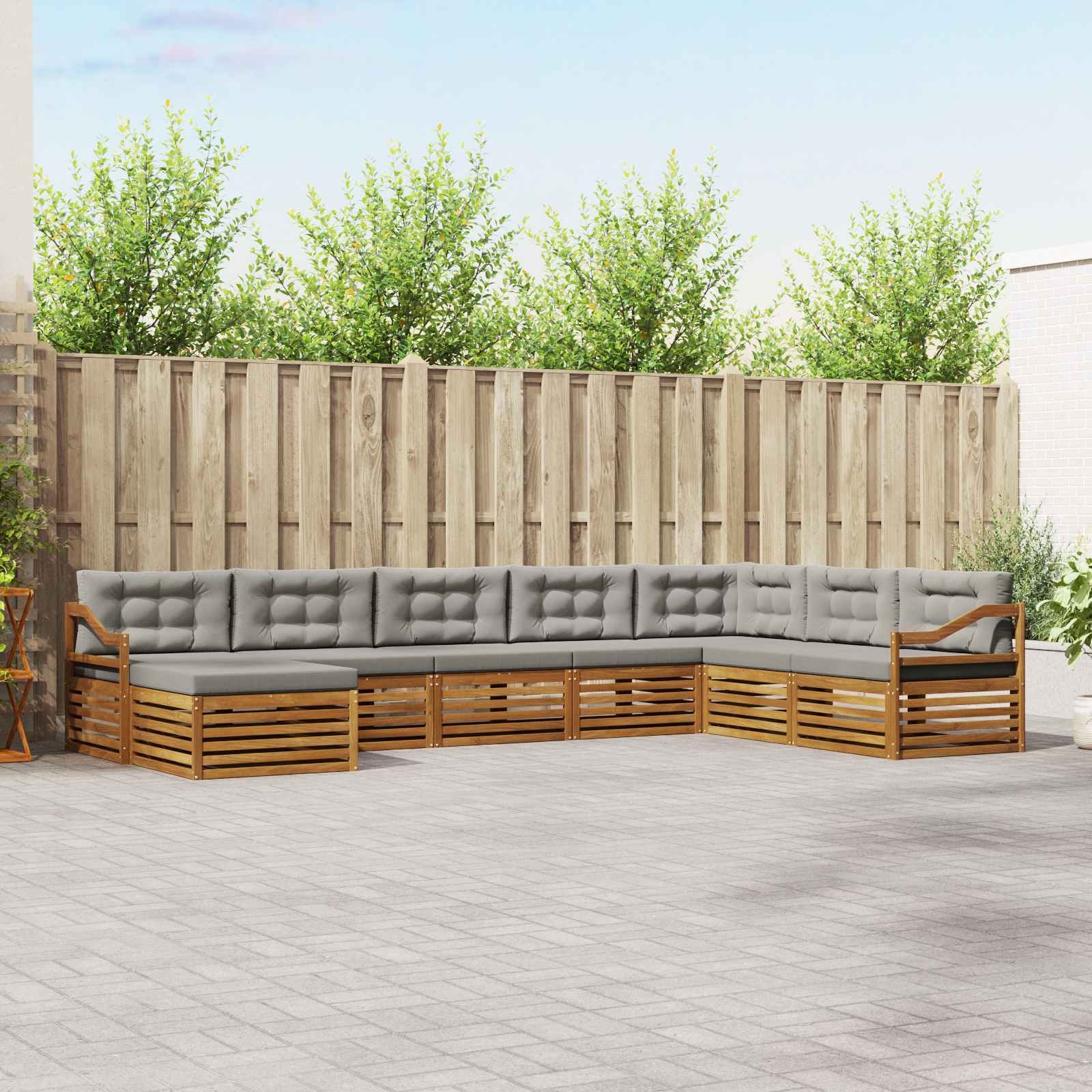 Buiten bankenset met kussen 8 pcs Natuurlijk en Lichtgrijs