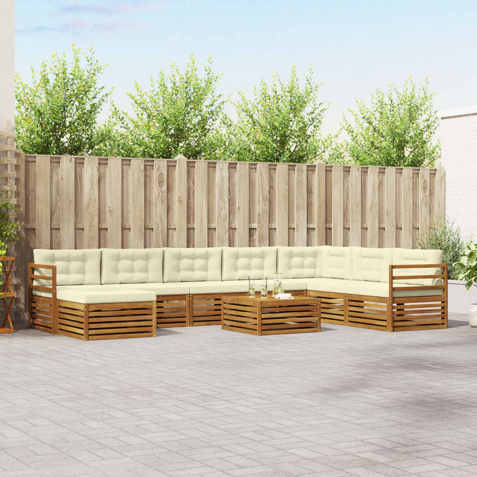 Buiten bankenset 9 pcs Natuurlijk en Crème Massief Acaciahout – afbeelding 1