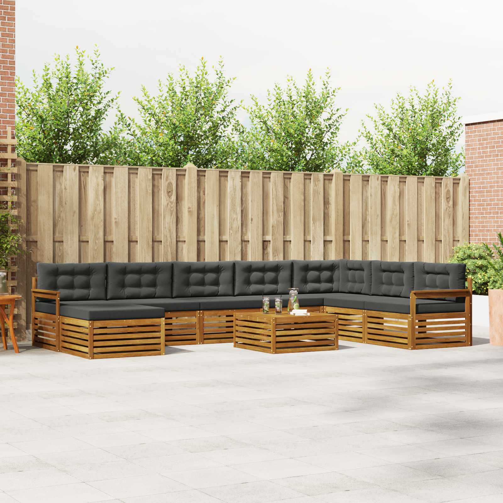 Buiten bankenset met kussen 9 pcs Natuurlijk en Antraciet