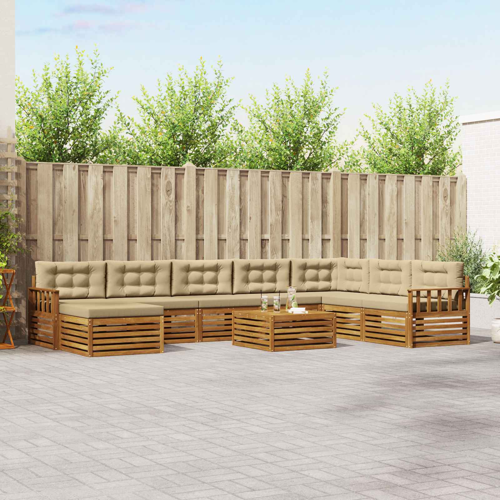 Buiten bankenset 9 pcs Natuurlijk en Beige Massief Acaciahout – afbeelding 1