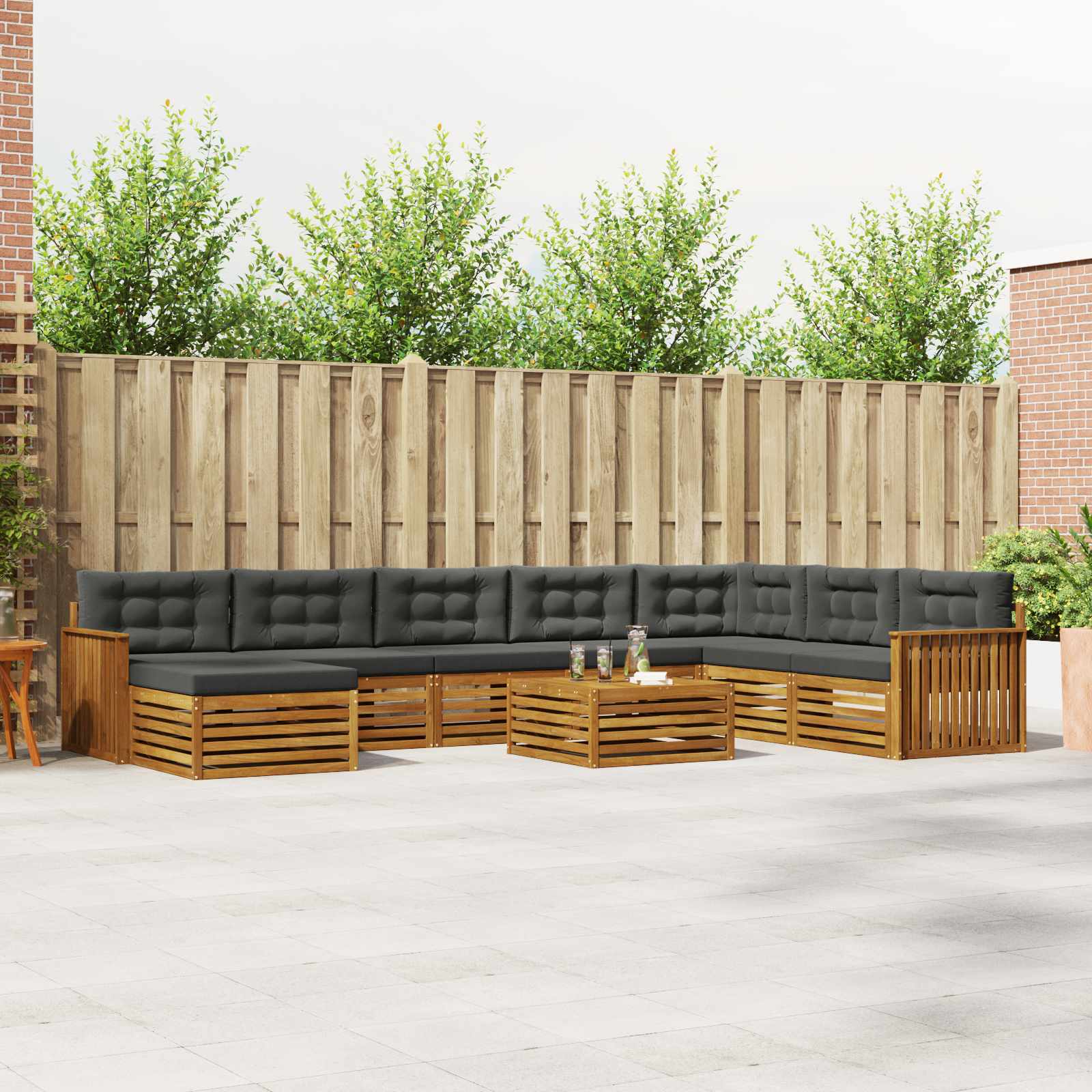 Buiten bankenset met kussen 9 pcs Natuurlijk en Antraciet