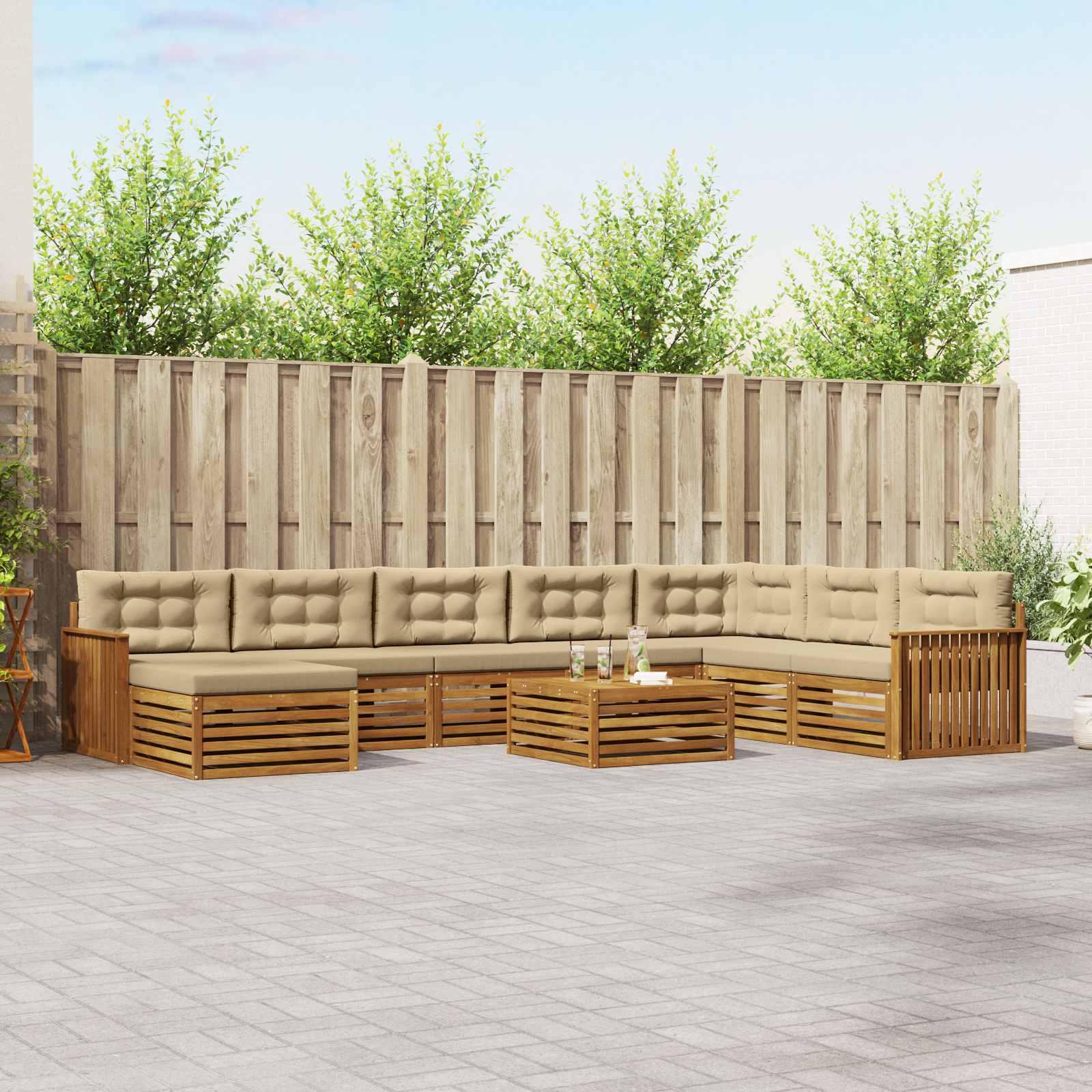 Buiten bankenset 9 pcs Natuurlijk en Beige Massief Acaciahout – afbeelding 1