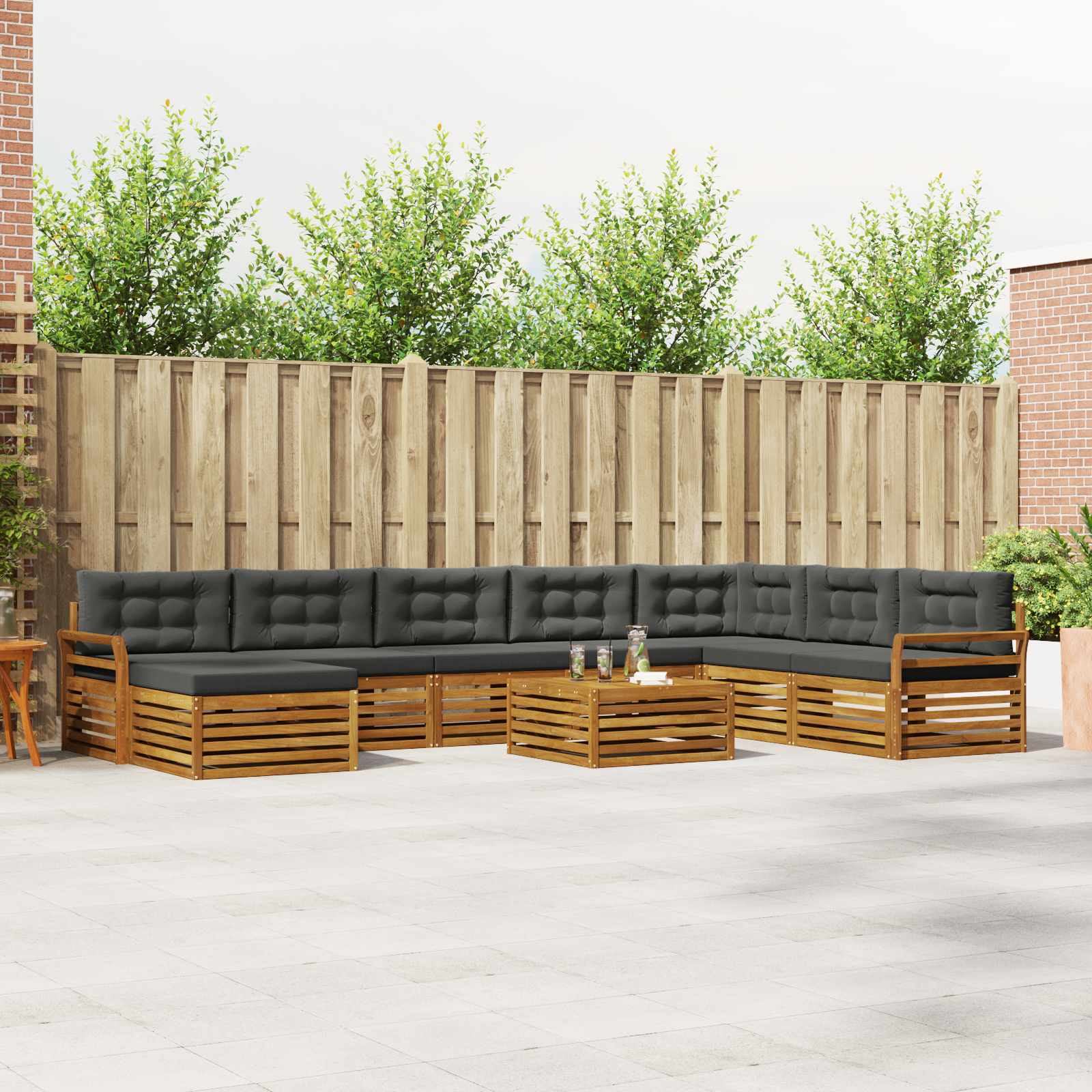 Buiten bankenset met kussen 9 pcs Natuurlijk en Antraciet – afbeelding 1