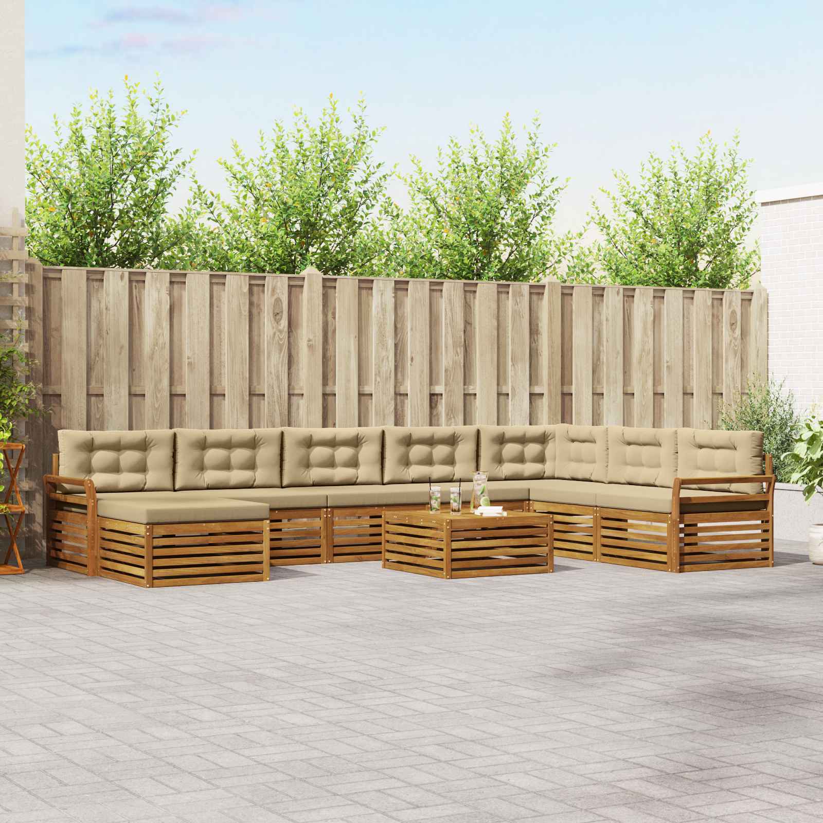 Buiten bankenset 9 pcs Natuurlijk en Beige Massief Acaciahout
