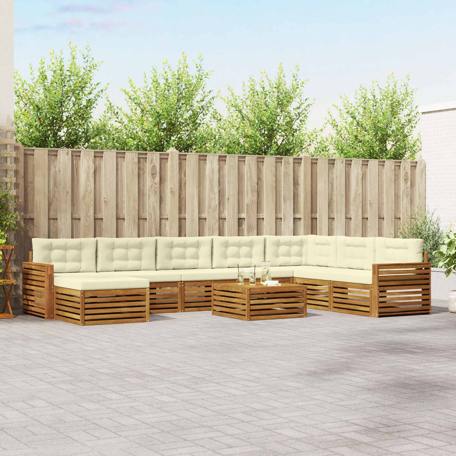 Buiten bankenset 9 pcs Natuurlijk en Crème Massief Acaciahout