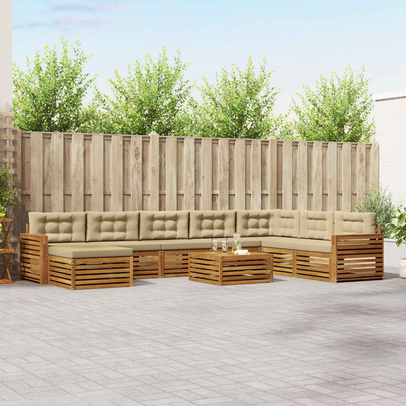 Buiten bankenset 9 pcs Natuurlijk en Beige Massief Acaciahout – afbeelding 1