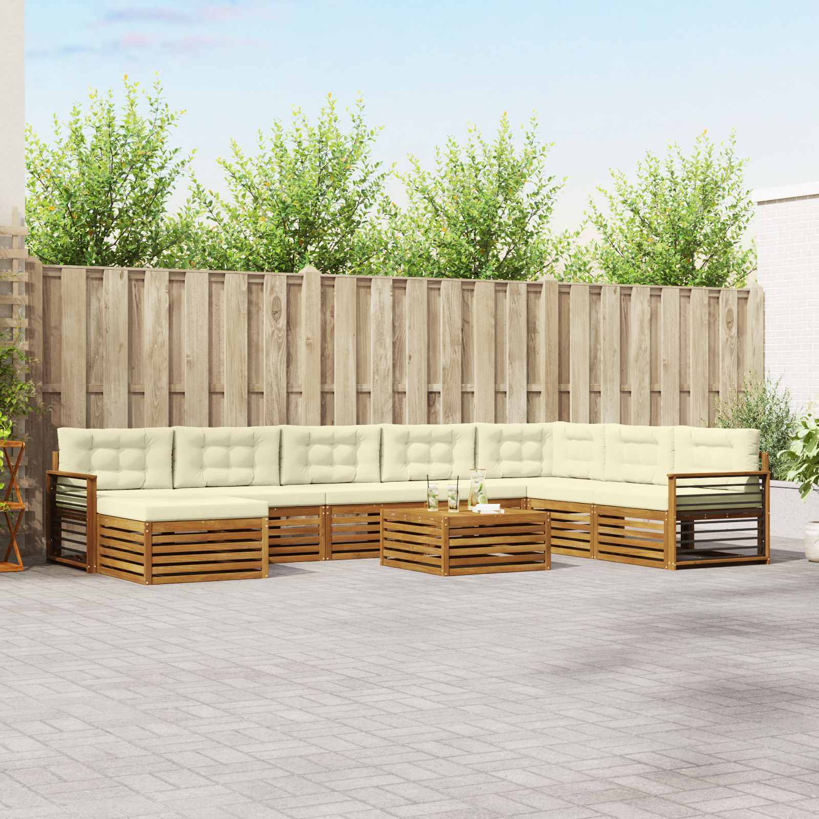 Buiten bankenset 9 pcs Natuurlijk en Crème Massief Acaciahout – afbeelding 1
