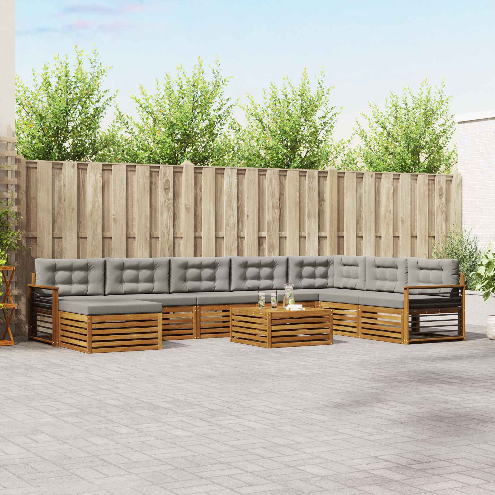 Buiten bankenset met kussen 9 pcs Natuurlijk en Lichtgrijs – afbeelding 1