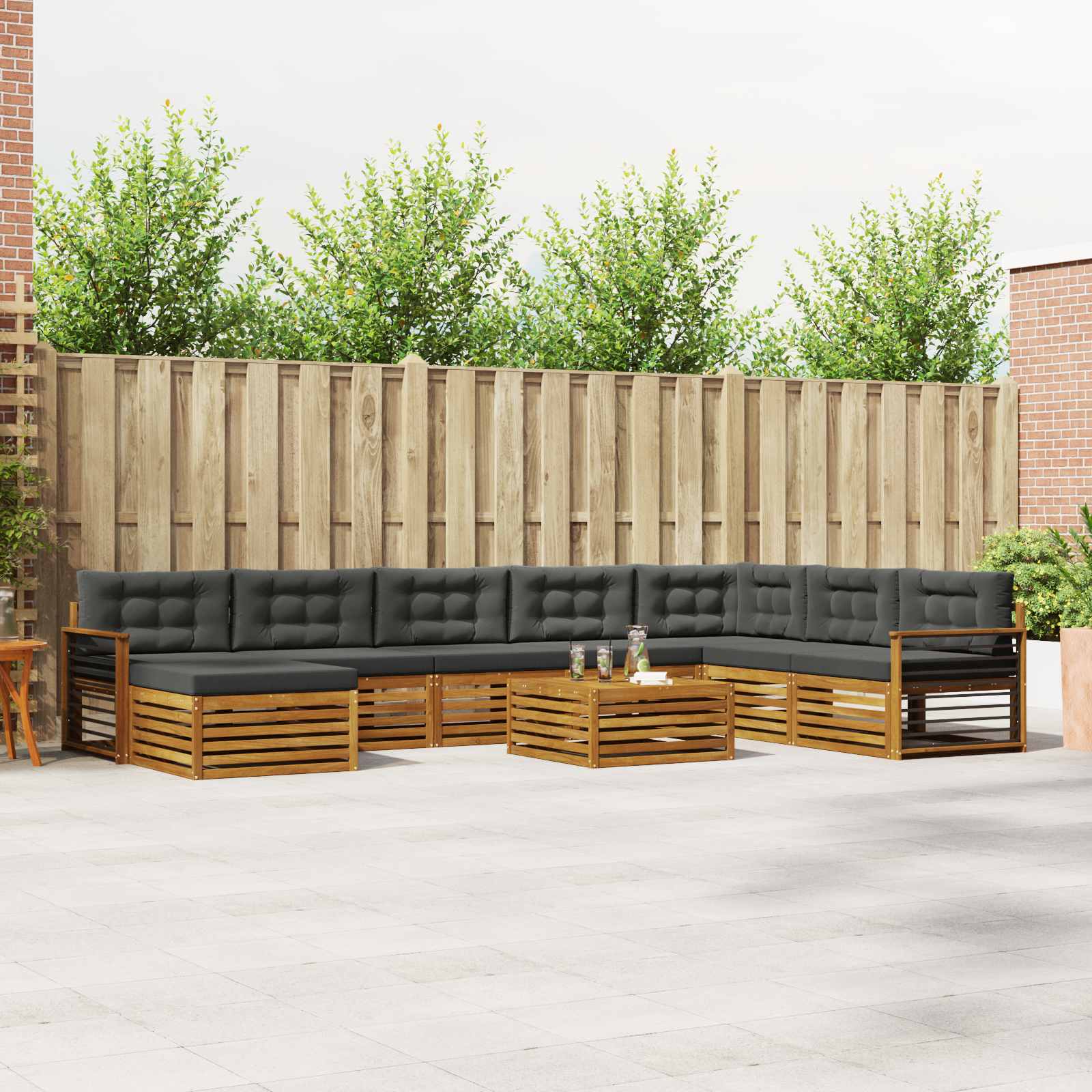 Buiten bankenset met kussen 9 pcs Natuurlijk en Antraciet