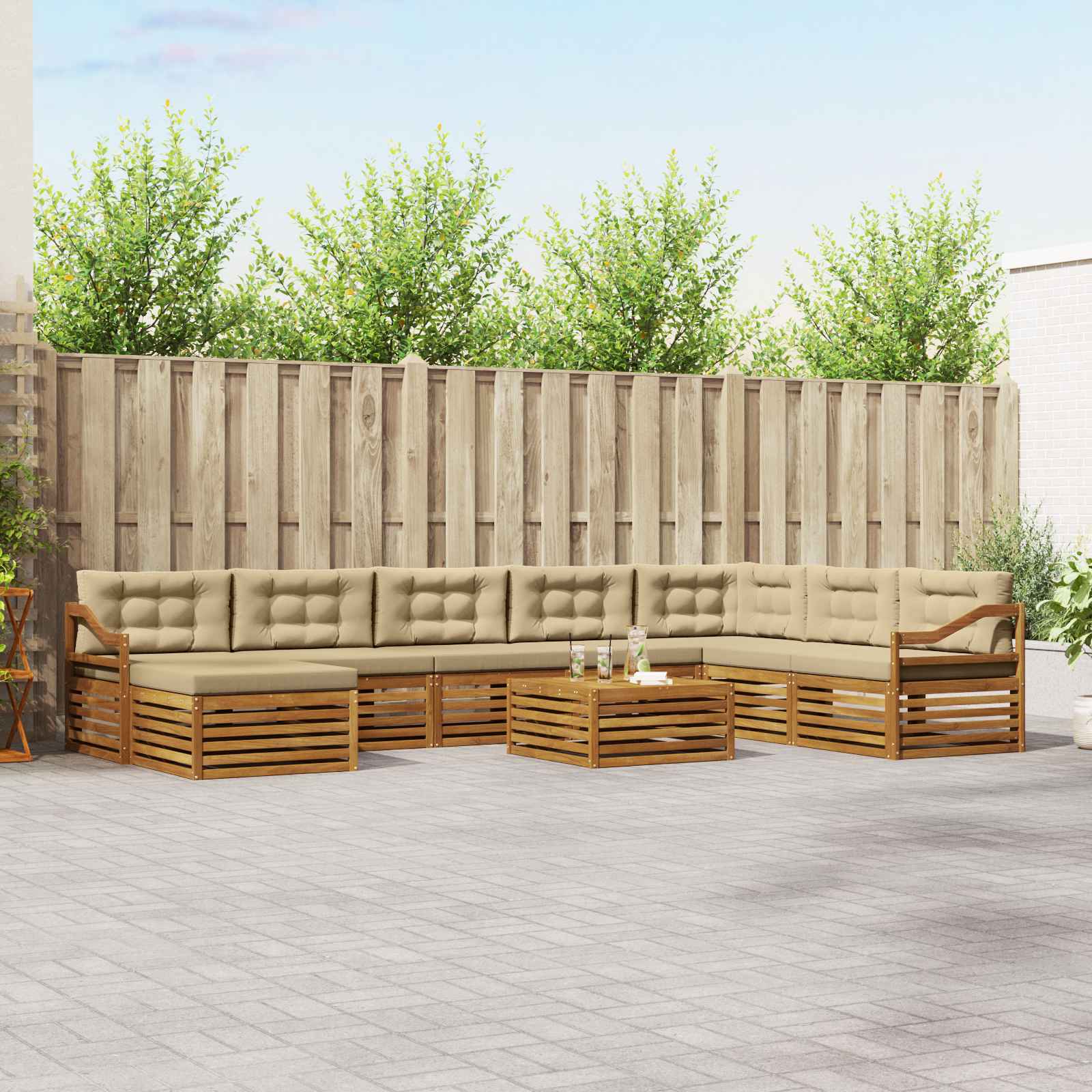 Buiten bankenset 9 pcs Natuurlijk en Beige Massief Acaciahout – afbeelding 1