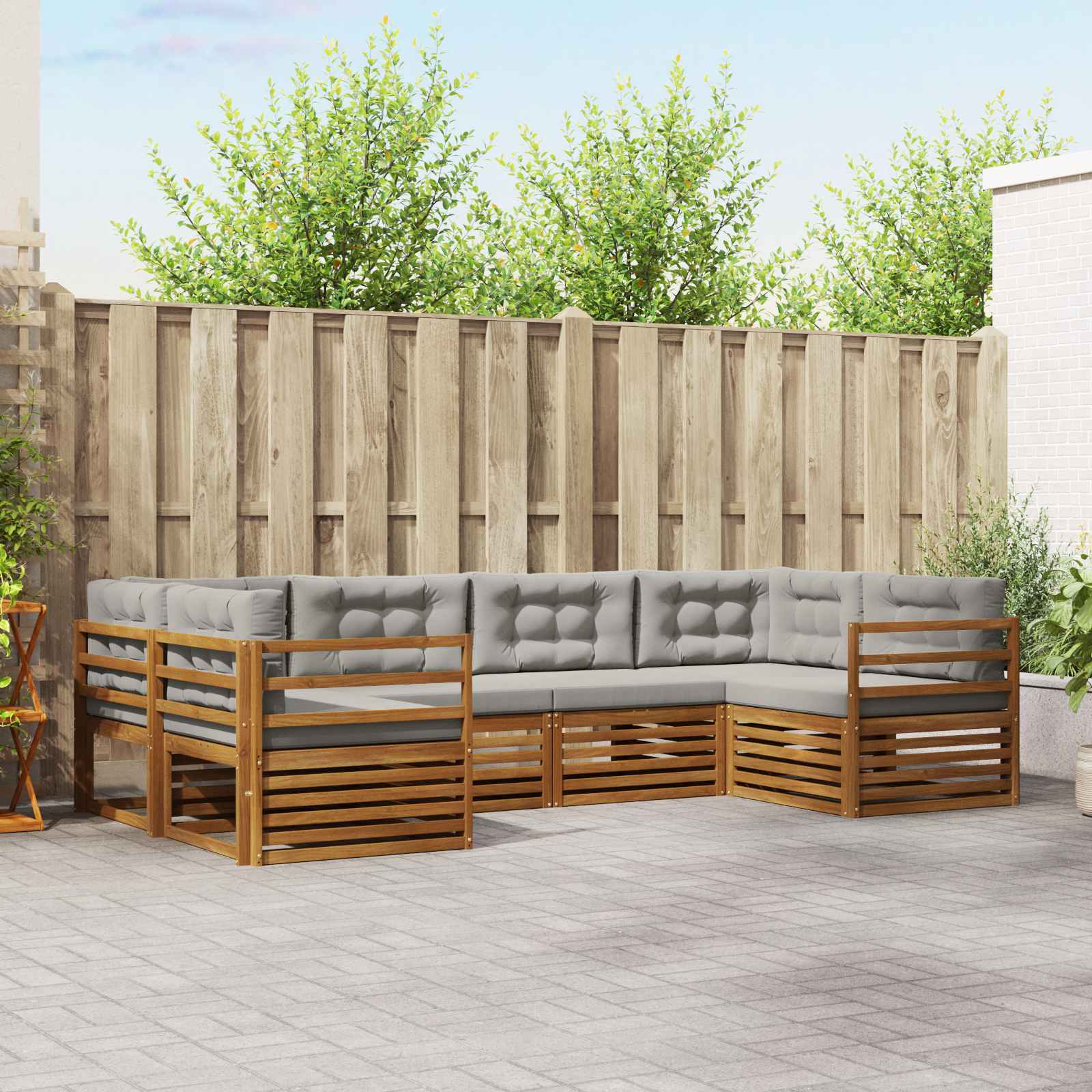 Buiten bankenset met kussen 6 pcs Natuurlijk en Lichtgrijs – afbeelding 1