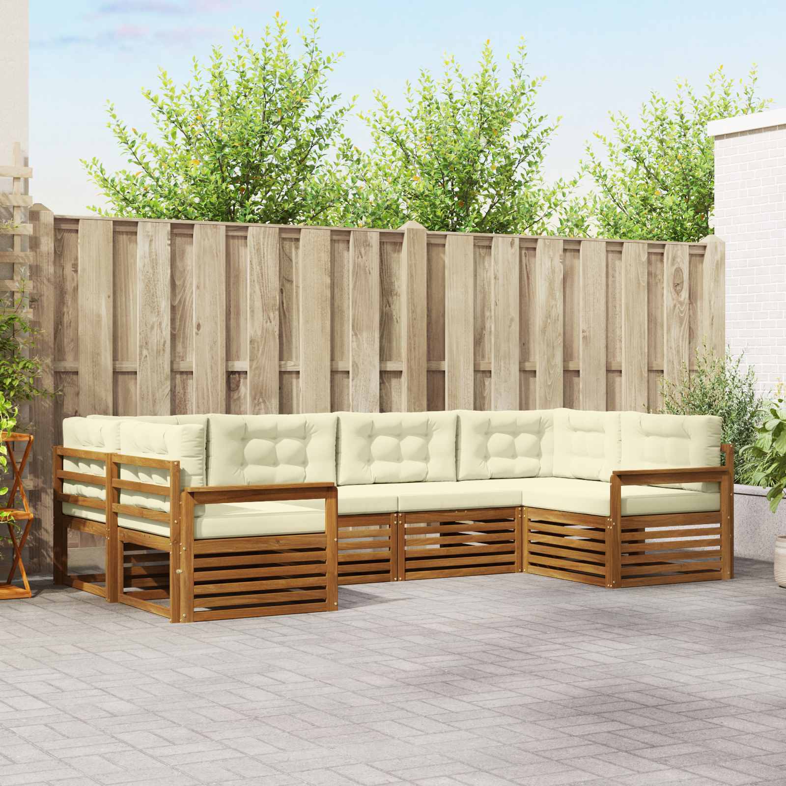 Buiten bankenset met kussen 6 pcs Natuurlijk en Crème – afbeelding 1
