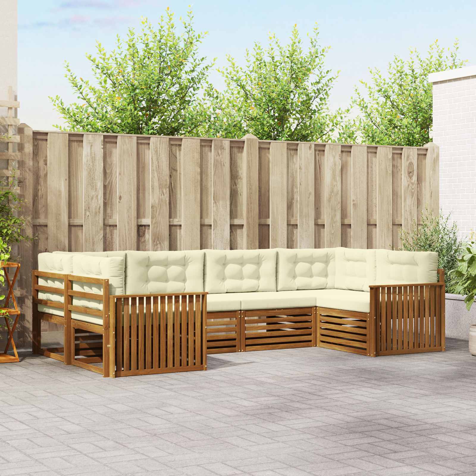 Buiten bankenset met kussen 6 pcs Natuurlijk en Crème