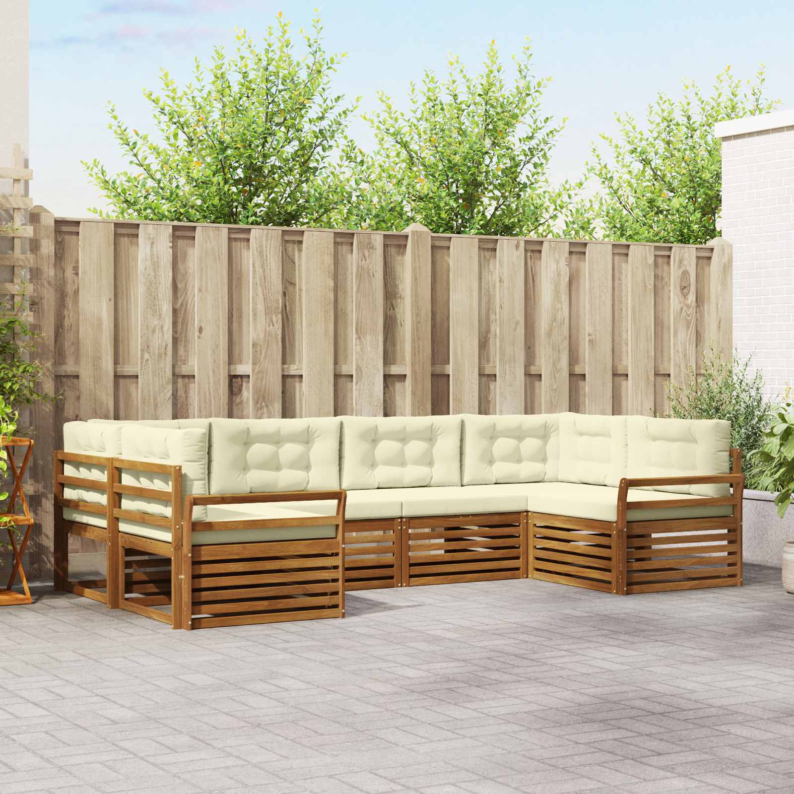 Buiten bankenset met kussen 6 pcs Natuurlijk en Crème – afbeelding 1