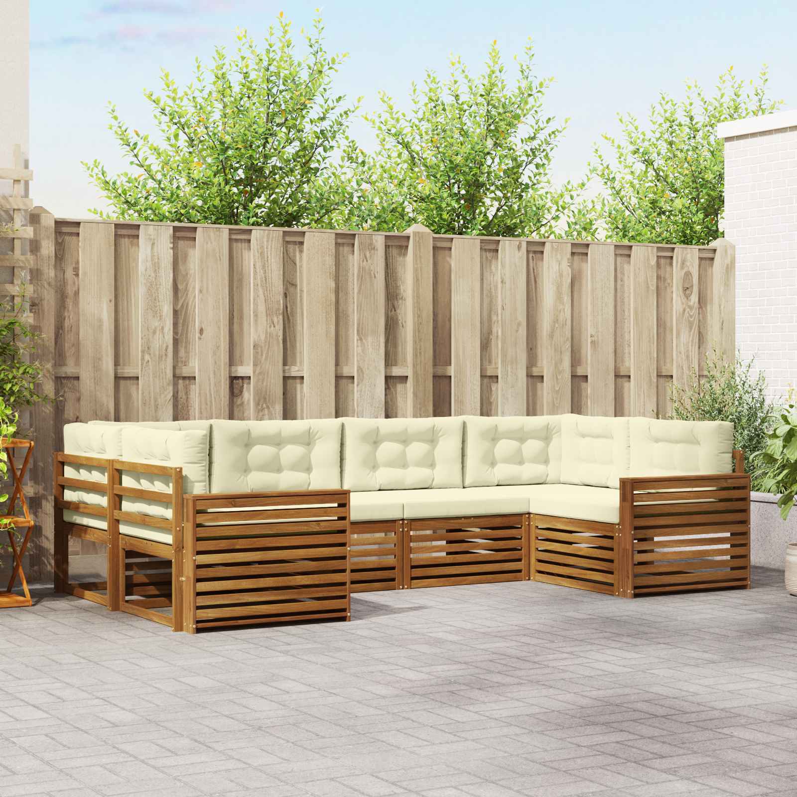 Buiten bankenset met kussen 6 pcs Natuurlijk en Crème