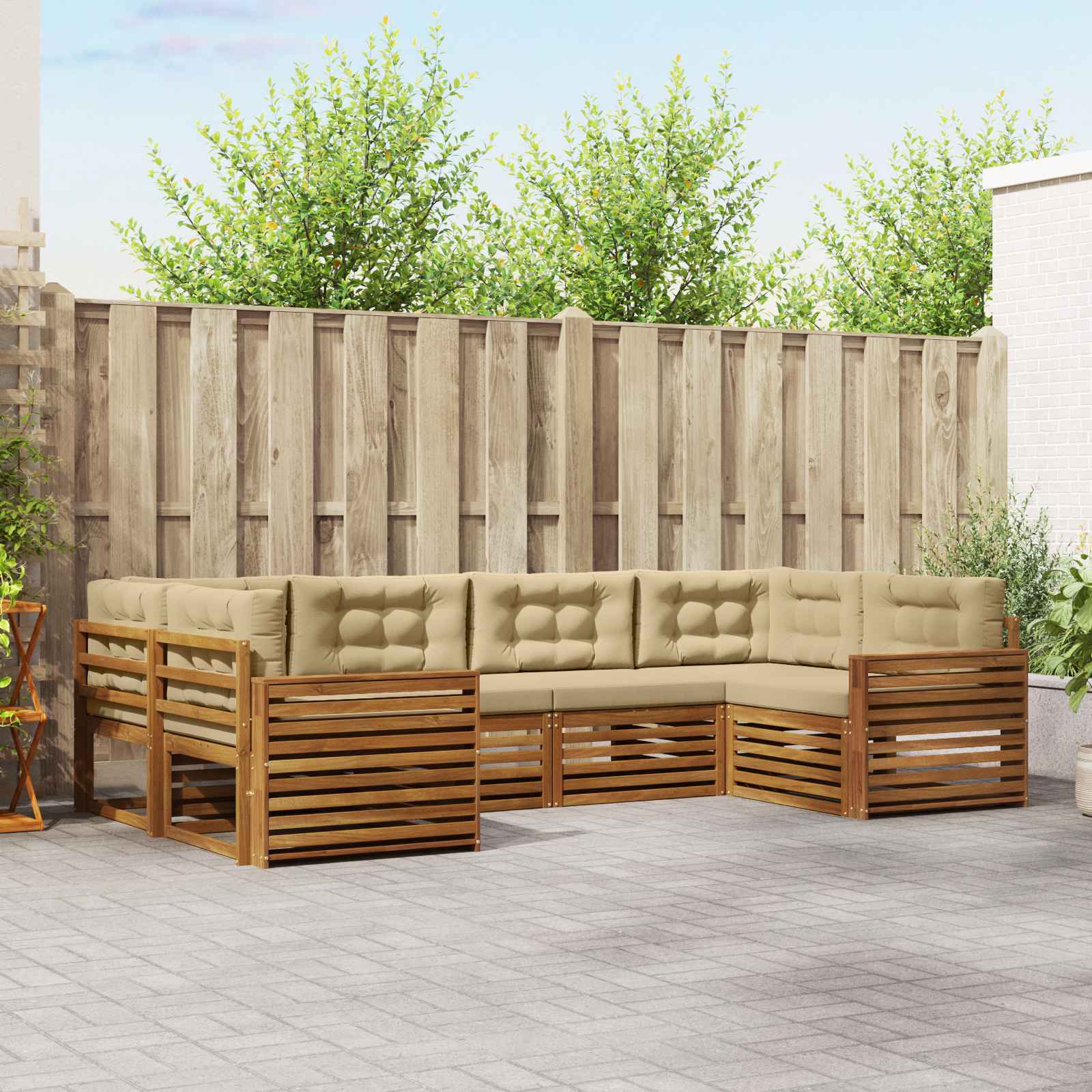 Buiten bankenset met kussen 6 pcs Natuurlijk en Beige – afbeelding 1