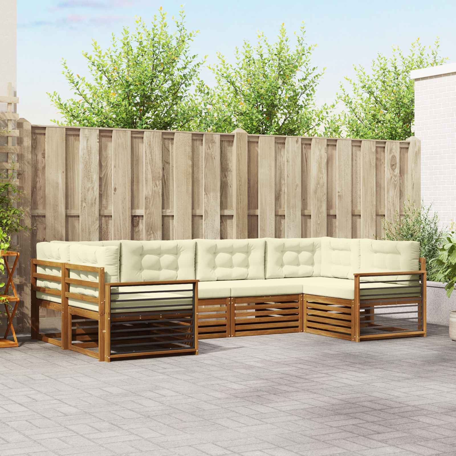Buiten bankenset met kussen 6 pcs Natuurlijk en Crème