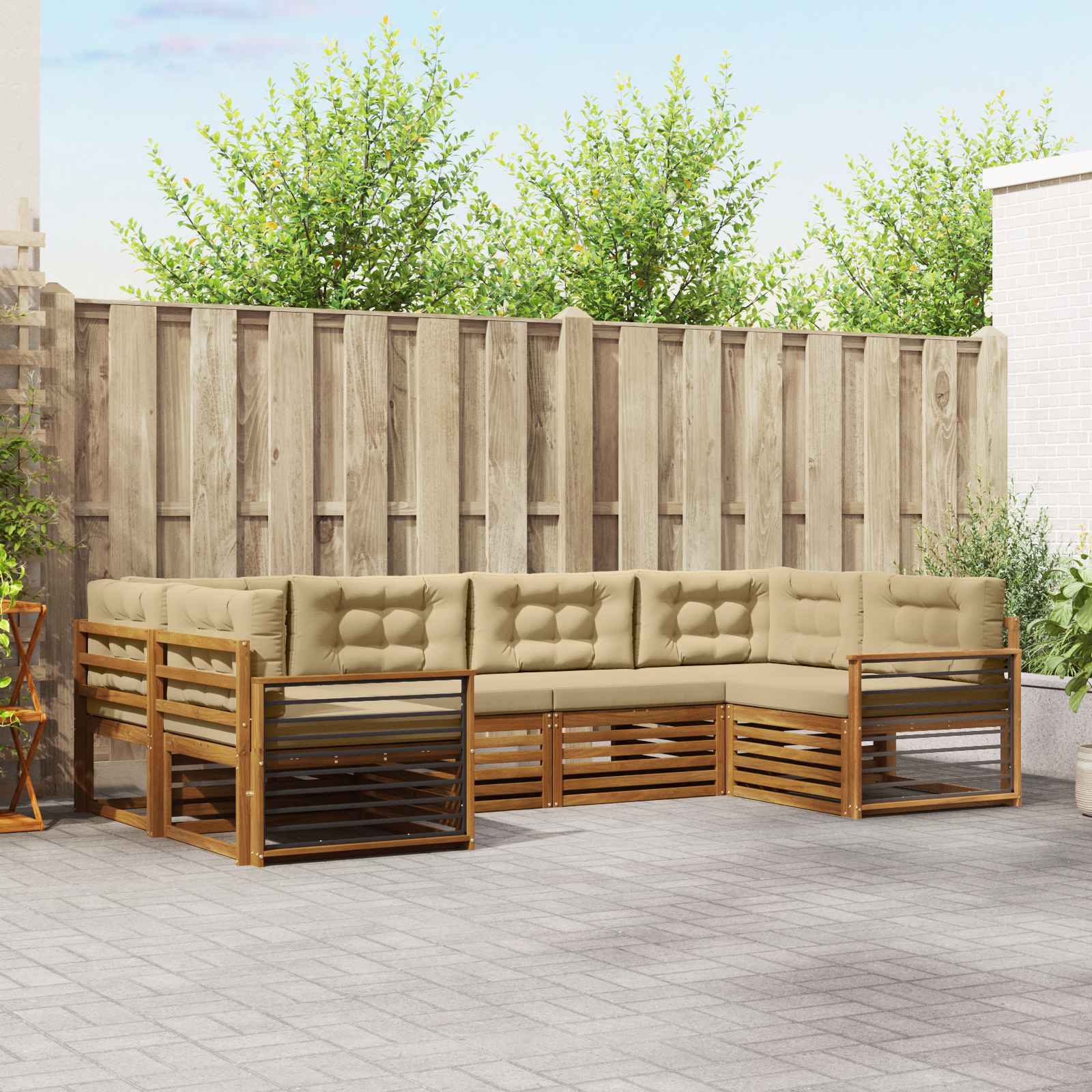Buiten bankenset met kussen 6 pcs Natuurlijk en Beige