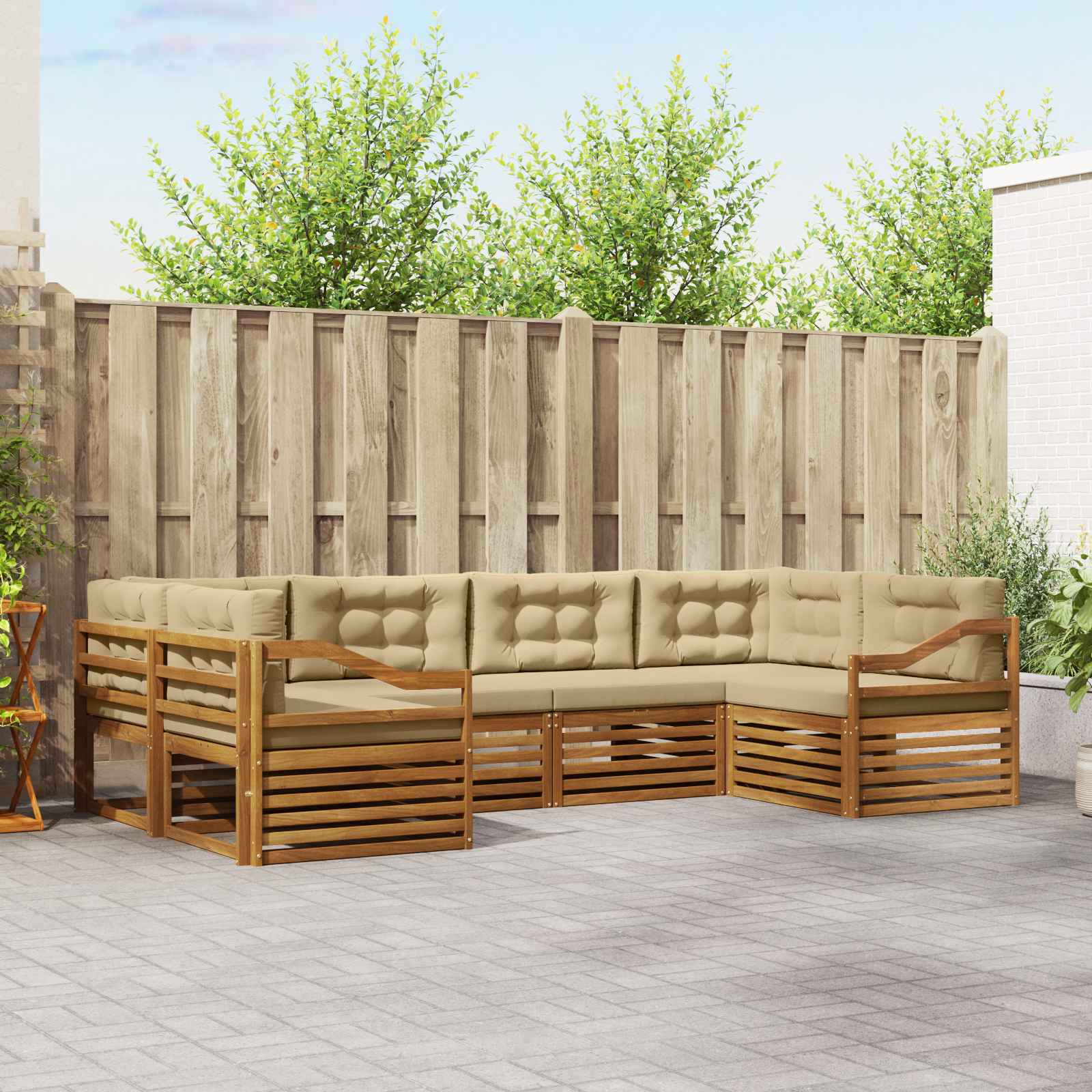 Buiten bankenset met kussen 6 pcs Natuurlijk en Beige – afbeelding 1