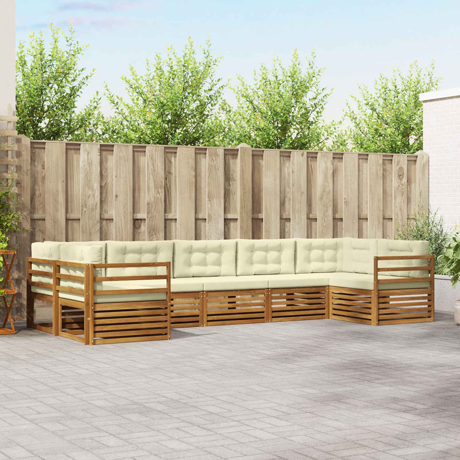 Buiten bankenset met kussen 7 pcs Natuurlijk en Crème