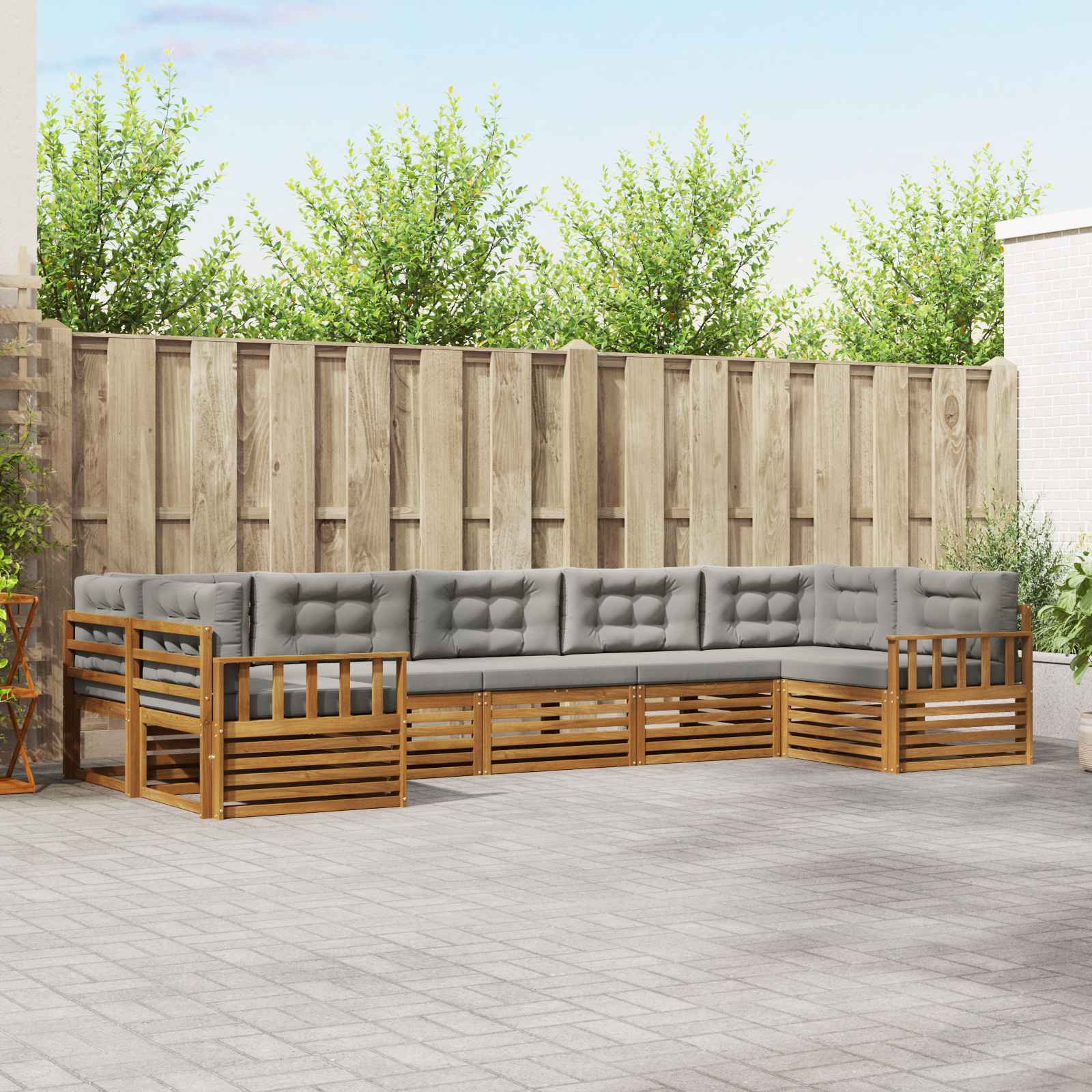 Buiten bankenset met kussen 7 pcs Natuurlijk en Lichtgrijs – afbeelding 1