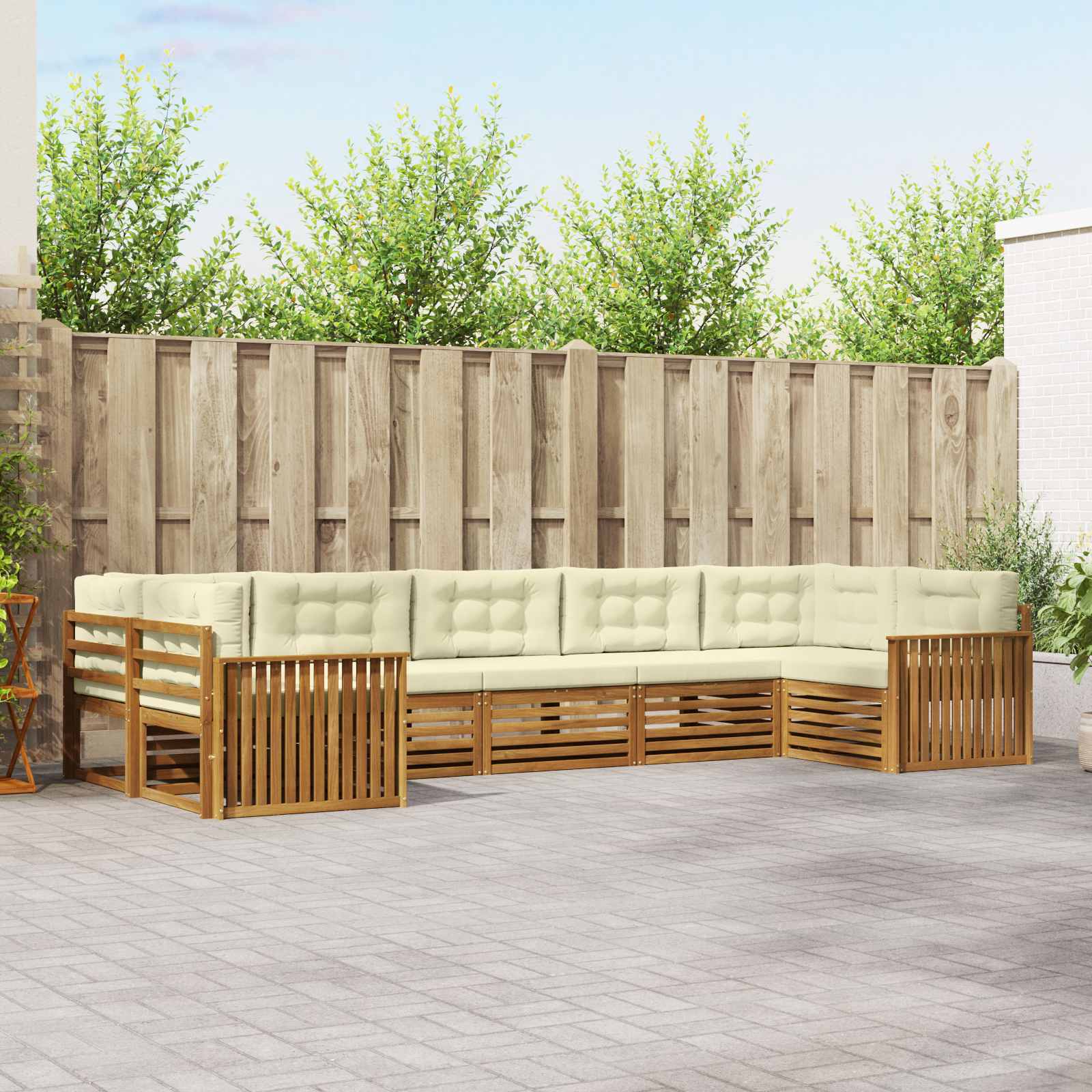 Buiten bankenset met kussen 7 pcs Natuurlijk en Crème