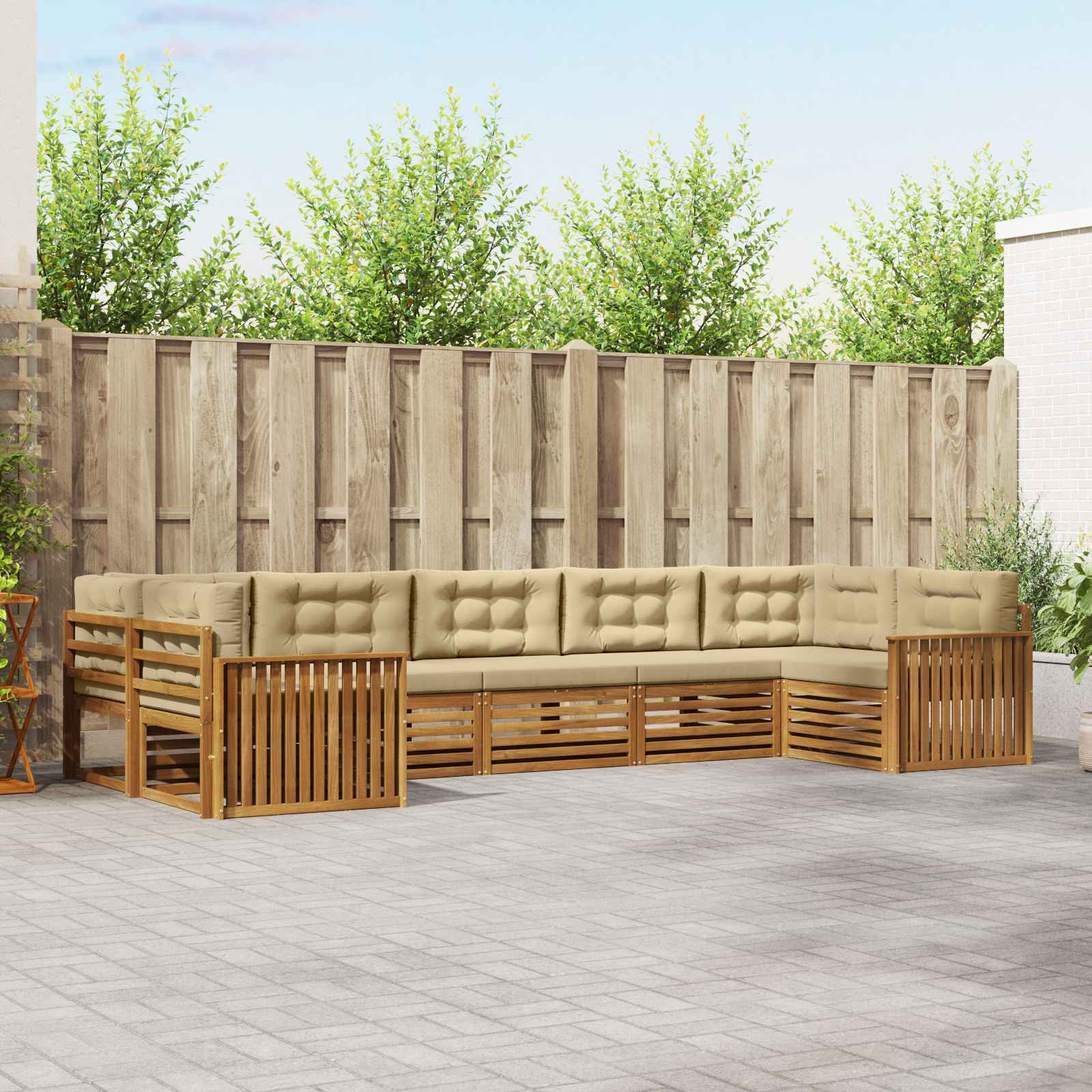 Buiten bankenset met kussen 7 pcs Natuurlijk en Beige – afbeelding 1
