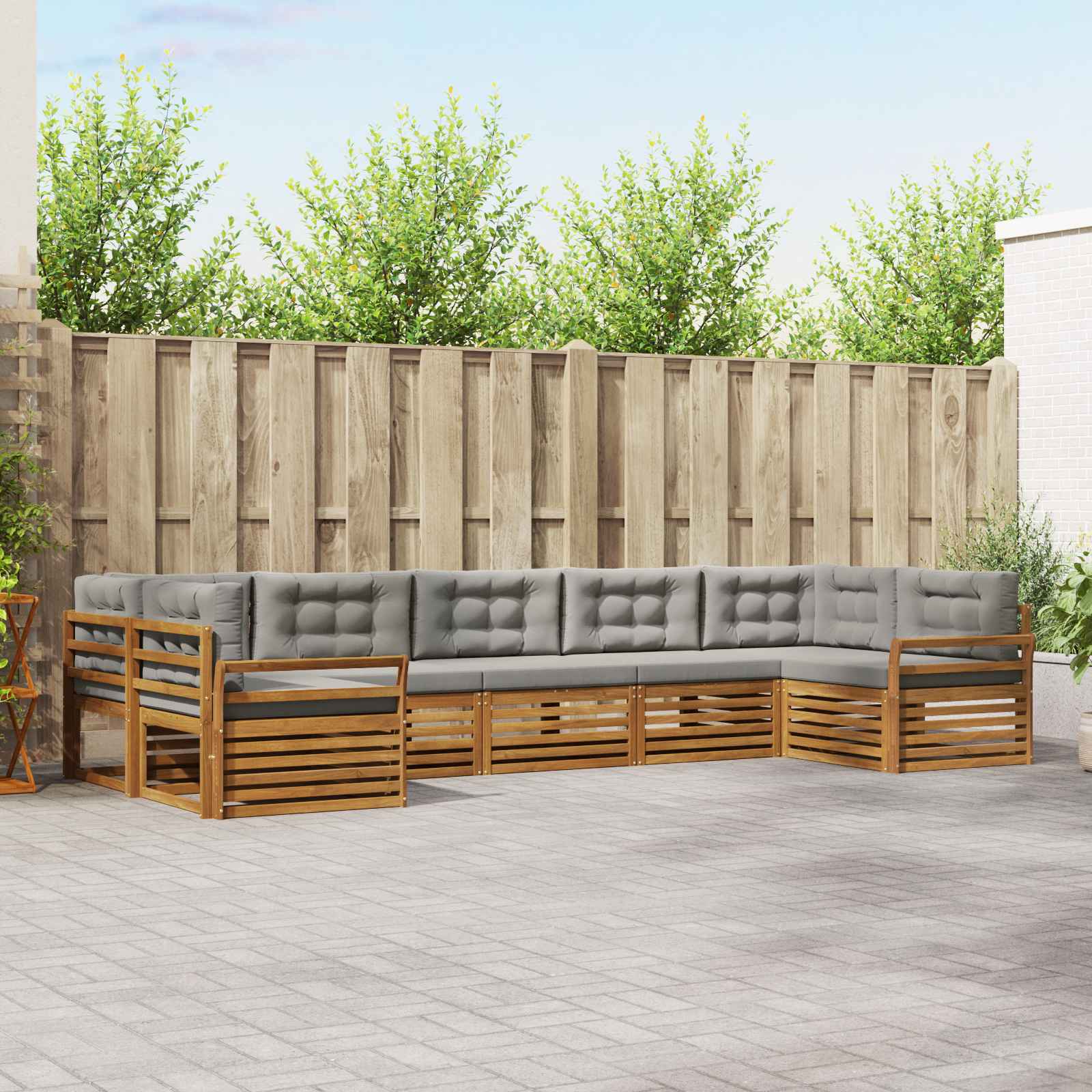 Buiten bankenset met kussen 7 pcs Natuurlijk en Lichtgrijs – afbeelding 1
