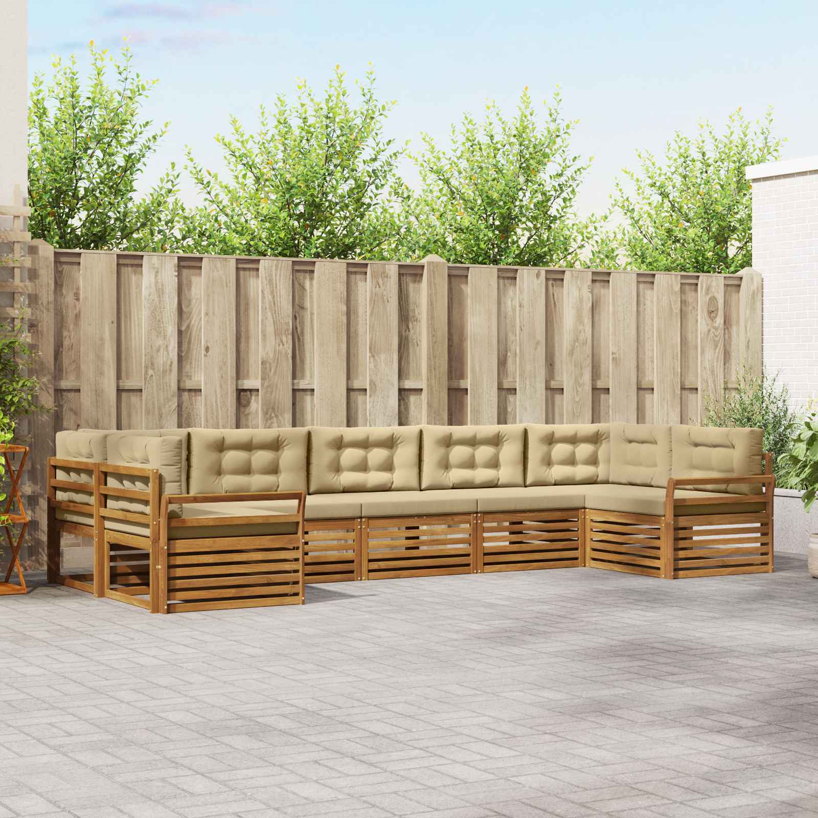 Buiten bankenset met kussen 7 pcs Natuurlijk en Beige – afbeelding 1