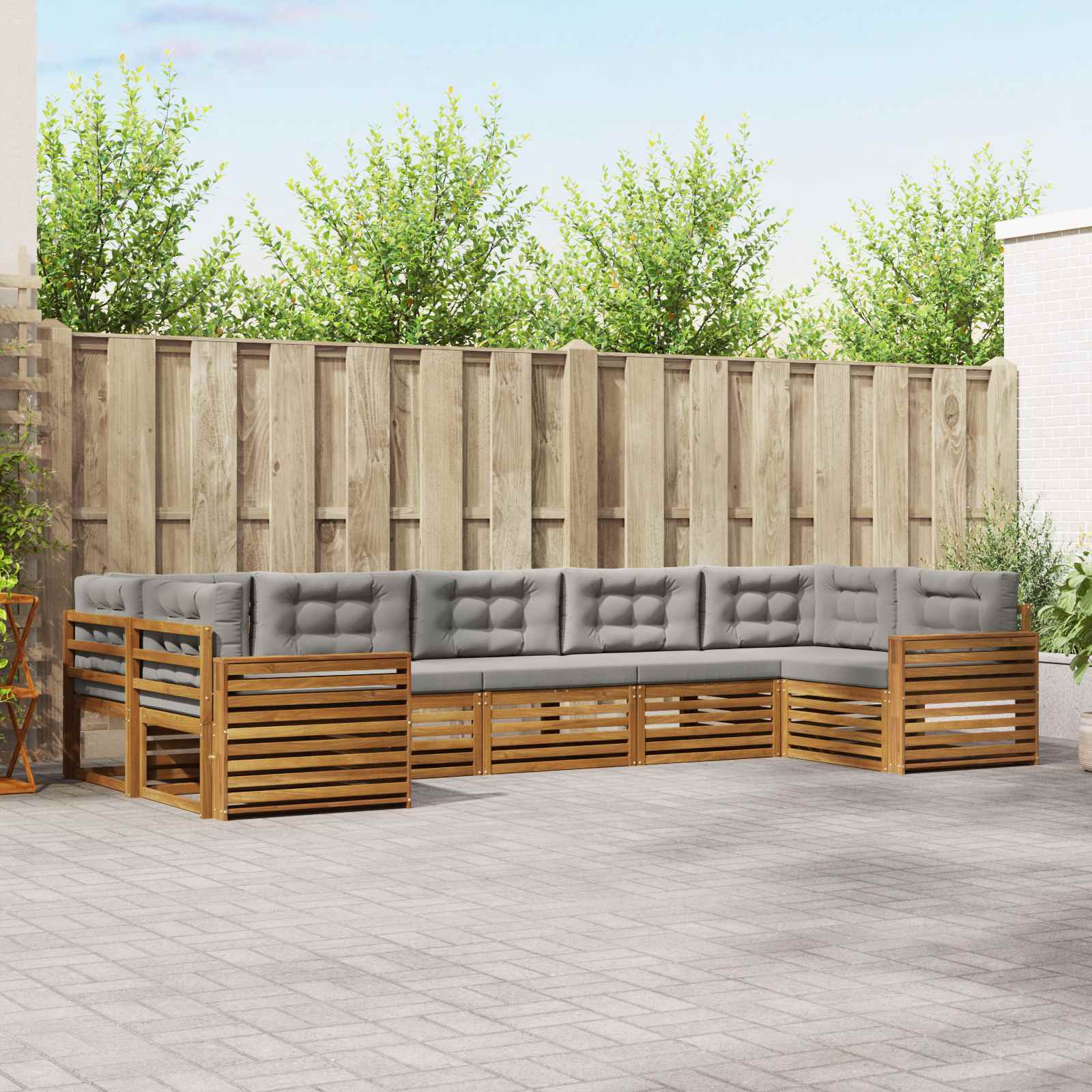 Buiten bankenset met kussen 7 pcs Natuurlijk en Lichtgrijs – afbeelding 1