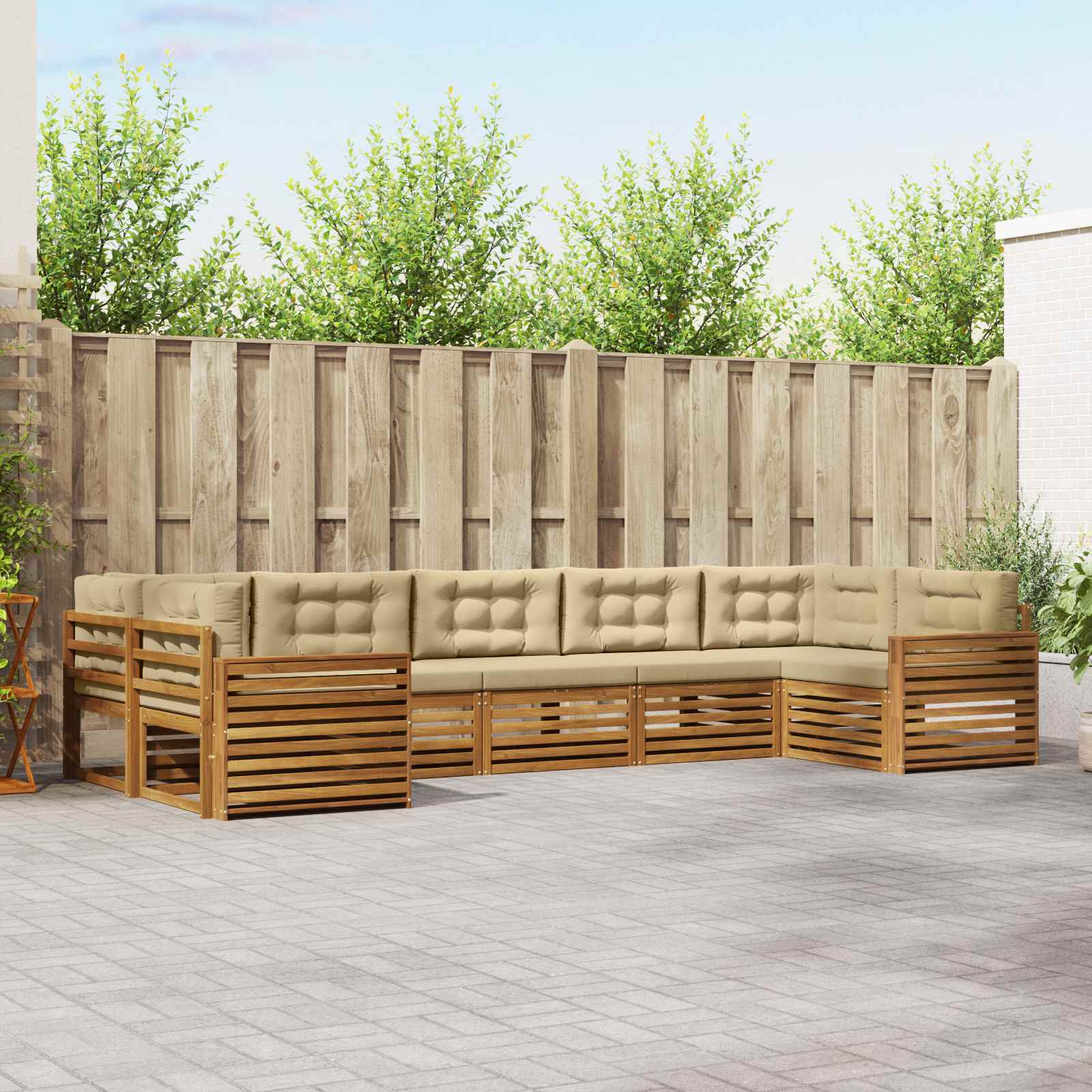 Buiten bankenset met kussen 7 pcs Natuurlijk en Beige – afbeelding 1