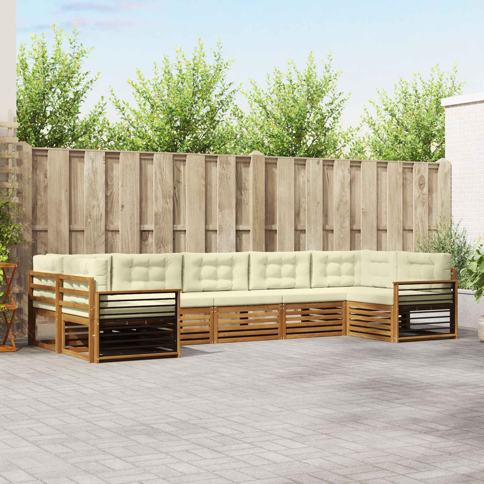 Buiten bankenset met kussen 7 pcs Natuurlijk en Crème – afbeelding 1