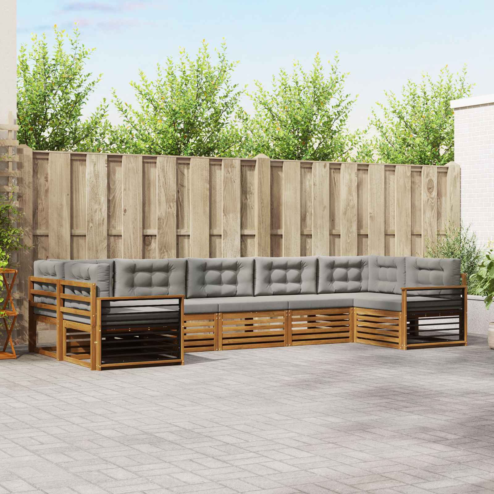 Buiten bankenset met kussen 7 pcs Natuurlijk en Lichtgrijs