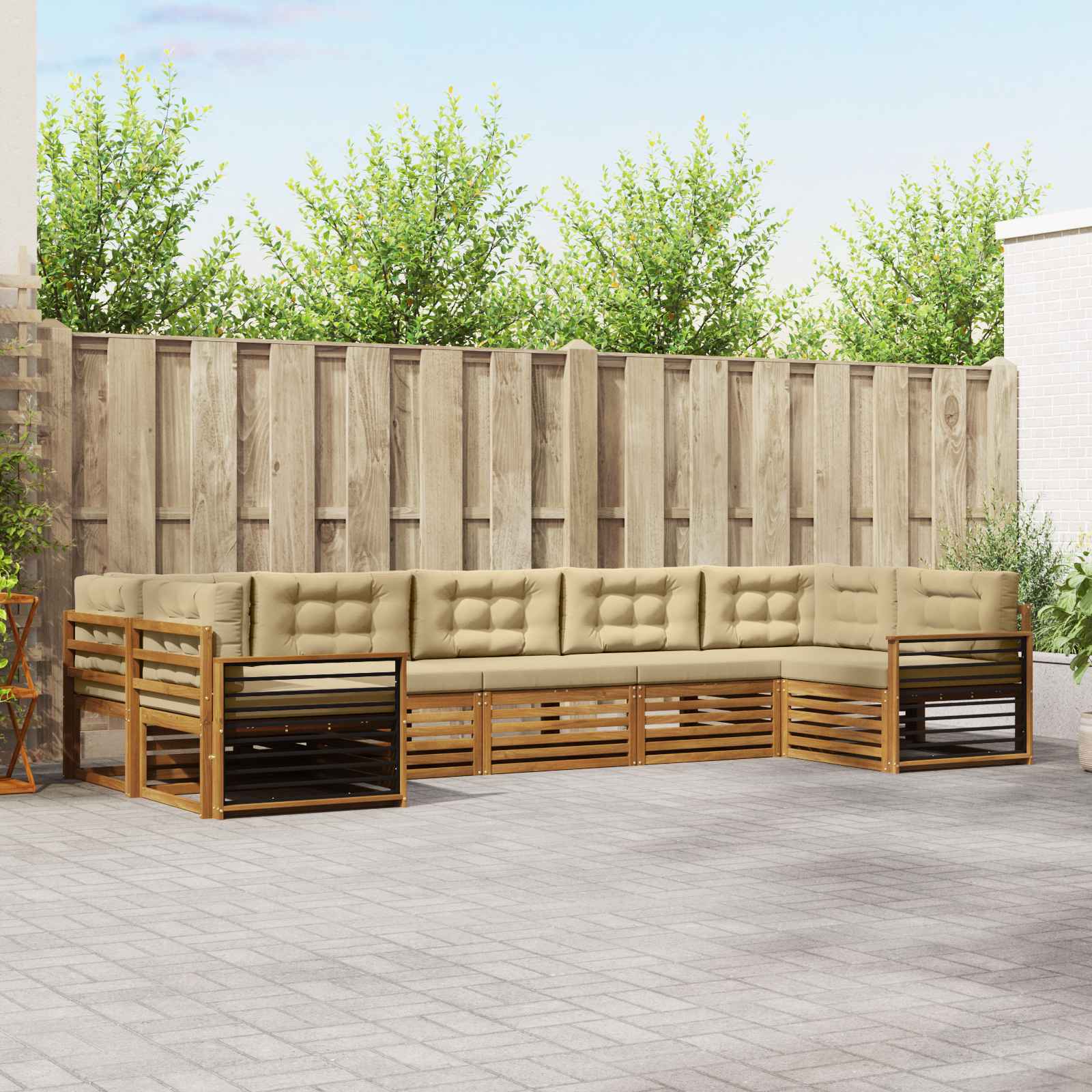 Buiten bankenset met kussen 7 pcs Natuurlijk en Beige