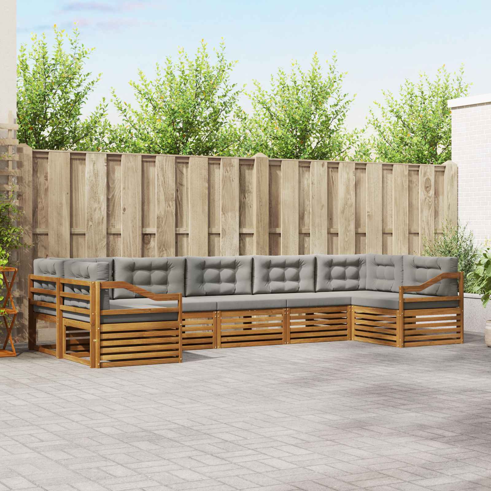 Buiten bankenset met kussen 7 pcs Natuurlijk en Lichtgrijs – afbeelding 1