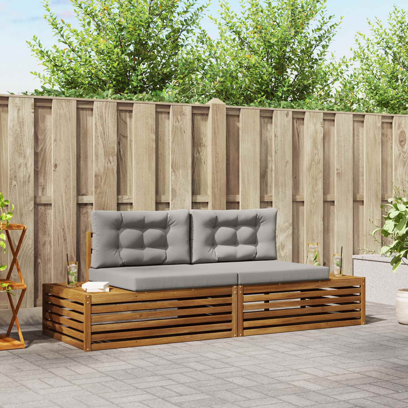 Buiten bankenset Natuurlijk en Lichtgrijs 203,5 x 83 x 73 cm – afbeelding 1